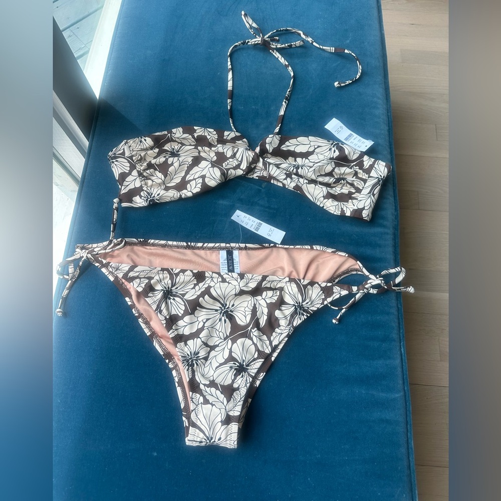 Floral Bikini Set in Brown and Cream